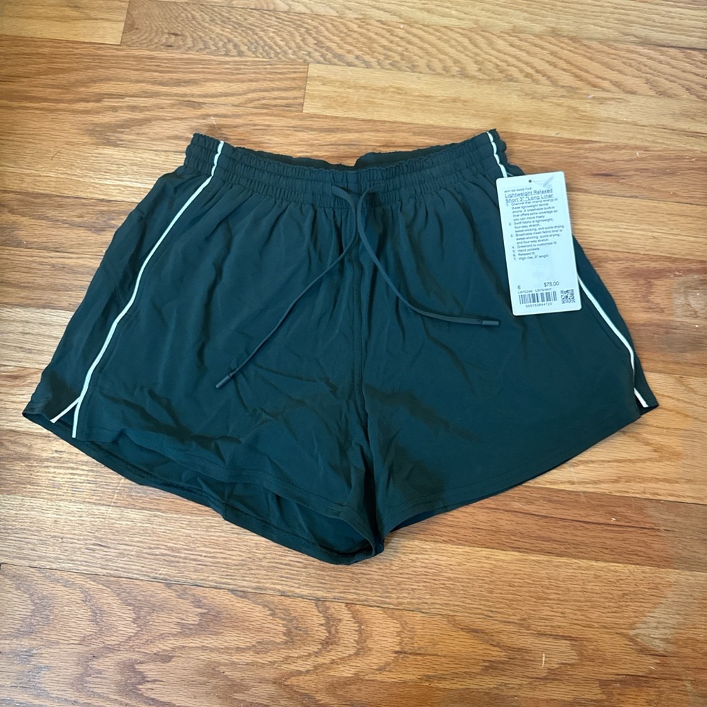 Dark Green Lululemon Lightweight Relaxed Short 3” Long Liner